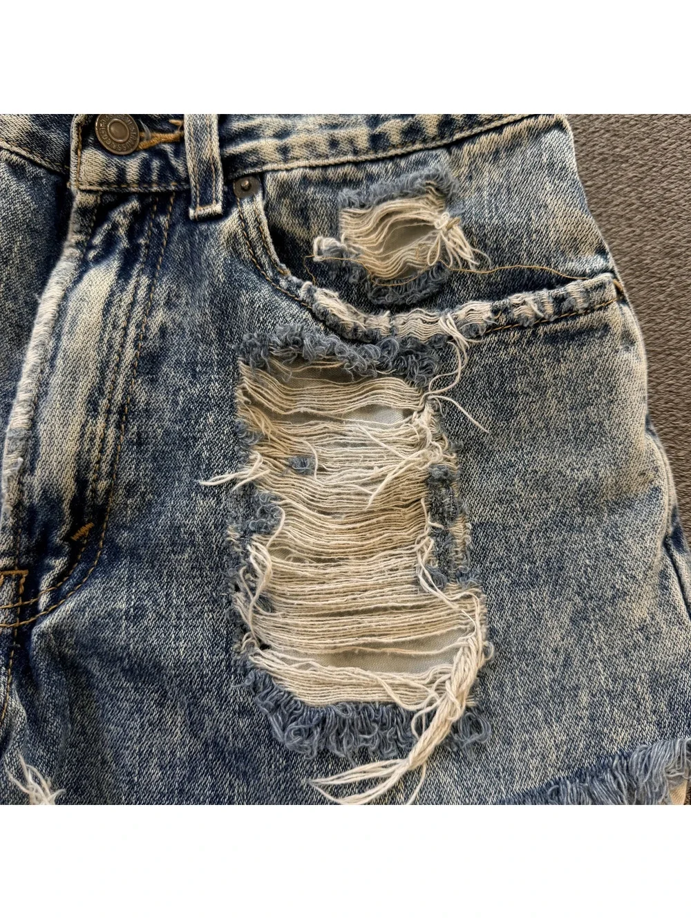 Levis 569 Reworked Cutoff Shorts W28 USA Flag Distressed Acid Wash Y2K